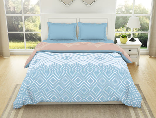 Geometric Dream Blue - Light Blue 100% Cotton Shell Double Quilt / AC Comforter - Geospace By Spaces
