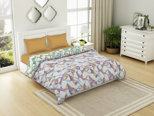 Geometric Blanc De Blanc - White 100% Cotton Shell Double Quilt / AC Comforter - Geospace By Spaces