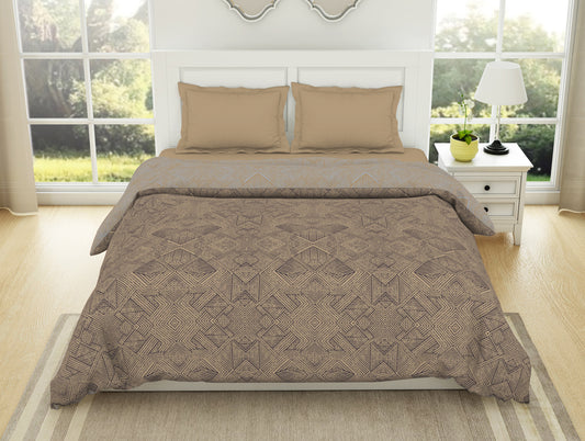 Geometric Sand - Brown 100% Cotton Shell Double Quilt / AC Comforter - Geospace By Spaces