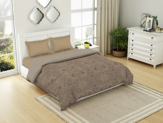 Geometric Sand - Brown 100% Cotton Shell Double Quilt / AC Comforter - Geospace By Spaces