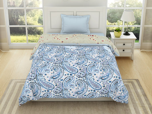 Floral Cerulean - Blue 100% Cotton Shell Single Quilt / AC Comforter - Bohemia By Spaces