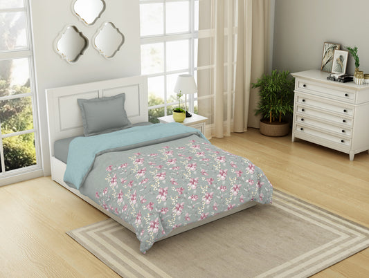 Floral Moon Rock - Grey 100% Cotton Shell Single Quilt / AC Comforter - Bohemia By Spaces