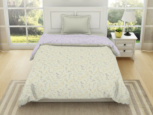 Floral Mystic Blue - Light Grey 100% Cotton Shell Single Quilt / AC Comforter - Bohemia By Spaces