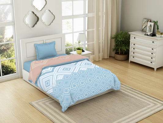 Geometric Dream Blue - Light Blue 100% Cotton Shell Single Quilt / AC Comforter - Geospace By Spaces