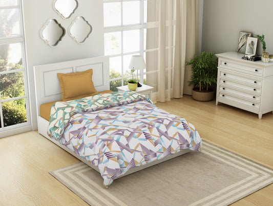 Geometric Blanc De Blanc - White 100% Cotton Shell Single Quilt / AC Comforter - Geospace By Spaces