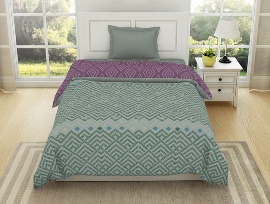 Geometric Harbour Grey - Light Teal 100% Cotton Shell Single Quilt / AC Comforter - Geospace By Spaces