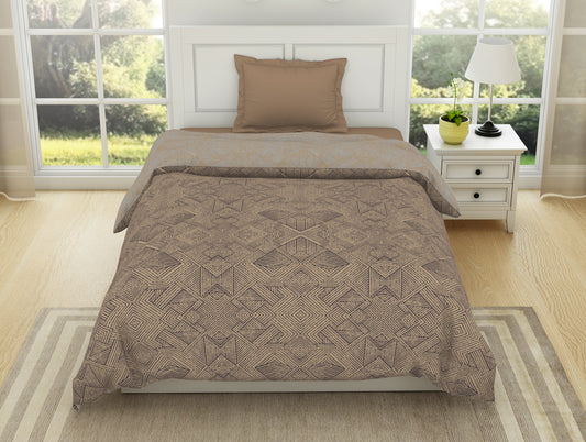 Geometric Sand - Brown 100% Cotton Shell Single Quilt / AC Comforter - Geospace By Spaces