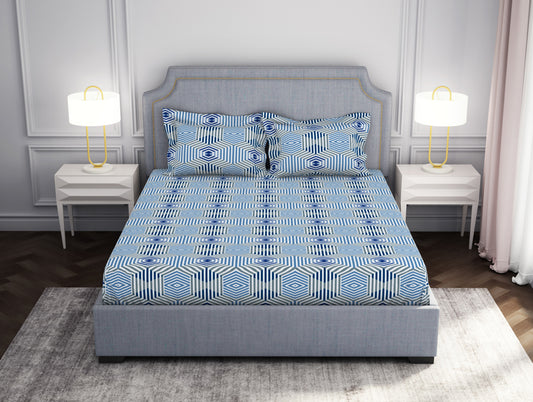Geometric High Tide - Dark Blue 100% Cotton Double Bedsheet - Adore By Welspun