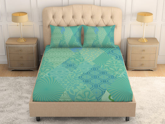 Geometric Yucca - Light Aqua 100% Cotton Large Bedsheet - Romantica By Spaces