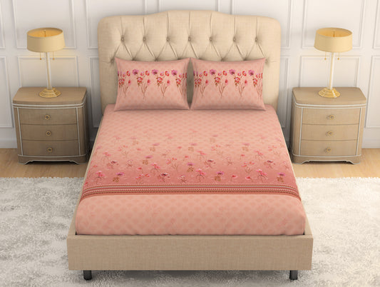 Floral Peach Parfait - Light Coral 100% Cotton Large Bedsheet - Romantica By Spaces