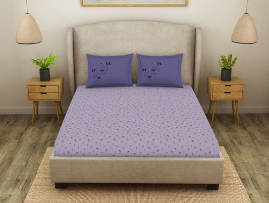 Floral Orchid Tint - Light Violet Cotton Viscose Double Bedsheet - Oshibana By Spaces