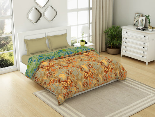 Geometric Cream Blush - Light Orange 100% Cotton Shell Double Quilt / AC Comforter - Ikkat By Spaces