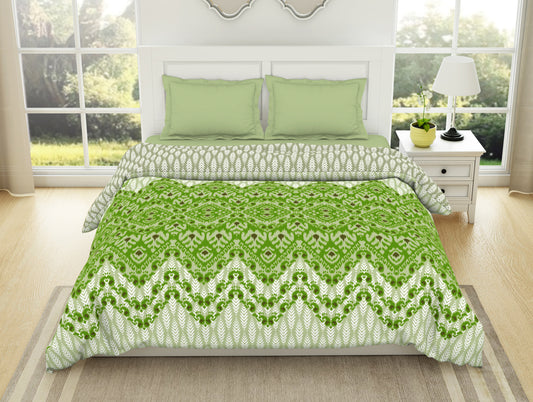 Geometric Titanite - Green 100% Cotton Shell Double Quilt / AC Comforter - Ikkat By Spaces