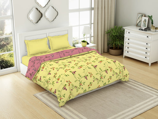 Floral Yellow Pear - Yellow 100% Cotton Shell Double Quilt / AC Comforter - Lattice By Spaces