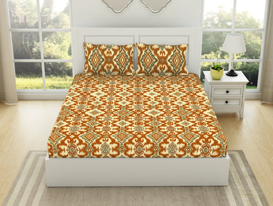 Geometric Citrus - Yellow 100% Cotton King Fitted Sheet - Ikkat By Spaces