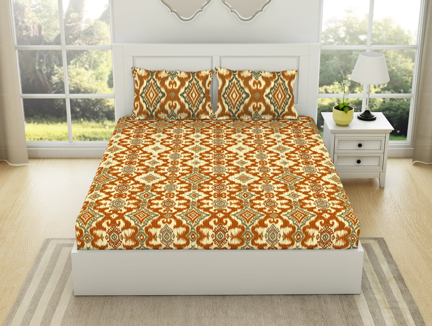 Geometric Citrus - Yellow 100% Cotton Large Bedsheet - Ikkat By Spaces