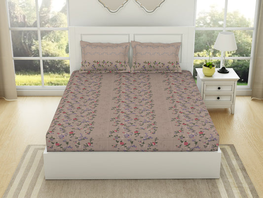 Floral Mauve Morn - Violet 100% Cotton Large Bedsheet - Lattice By Spaces