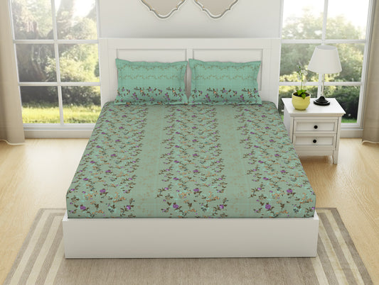 Floral Aqua Glass - Light Aqua 100% Cotton Large Bedsheet - Lattice By Spaces