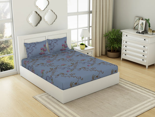 Floral Thistle - Light Voilet 100% Cotton Large Bedsheet - Lattice By Spaces