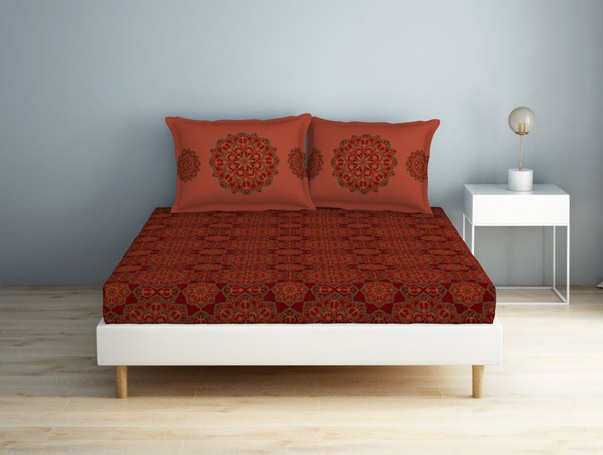 Floral Barbados Cherry - Red 100% Cotton Double Bedsheet - Aurum By Spaces