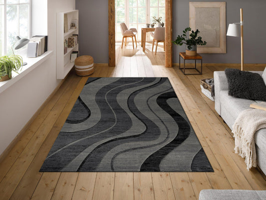 Dark Grey Plush Feel Polypropylene Woven Carpet - Idika By Spaces
