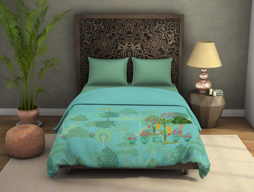 Floral Blue Tint - Aqua Polyester Fleece Blanket - Pichwai - Rangana By Spaces