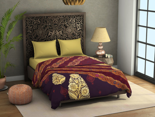 Floral Syrah - Dark Red Polyester Fleece Blanket - Benarsi - Rangana By Spaces
