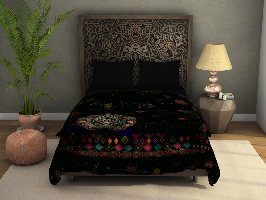 Floral Ganache - Dark Brown Polyester Fleece Blanket - Banjara - Rangana By Spaces