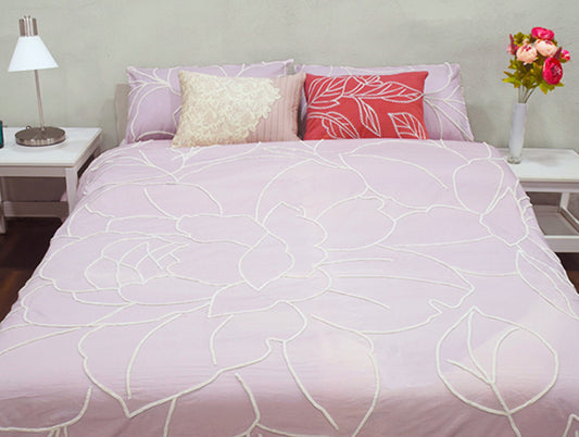 Floral Lilac-Light Violet 100% Cotton Double Bedspread - Château By Spun