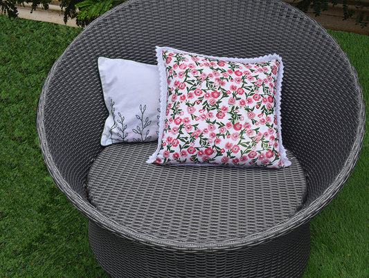 Floral Ivory-White 100% Cotton Cushion Covers - Courtyard By Spaces