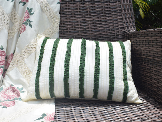 Abstract Ivory/Green-White 100% Cotton Cushion Covers - Courtyard By Spaces
