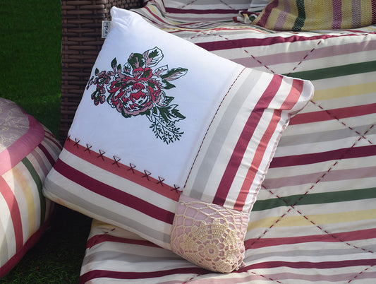 Floral Ivory-White 100% Cotton Cushion Covers - Imperial By Spaces