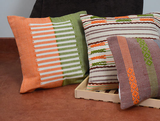 Abstract Brown/Orange 100% Cotton Hand-Woven Cushion Cover - Rhythm By Spun