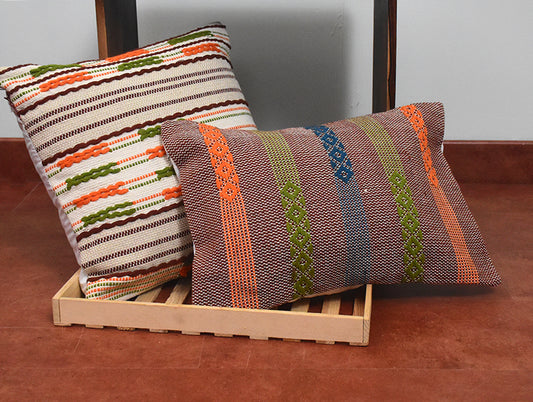 Abstract Brown 100% Cotton Hand-woven Cushion Cover - Rhythm By Spun