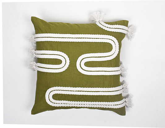 Abstract Green Olive-Dark Green 100% Cotton Cushion Cover -Terra By Spun