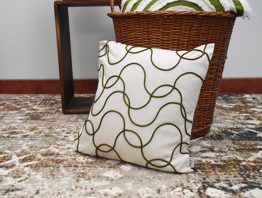 Abstract Off White 100% Cotton Cushion Cover -Terra By Spun