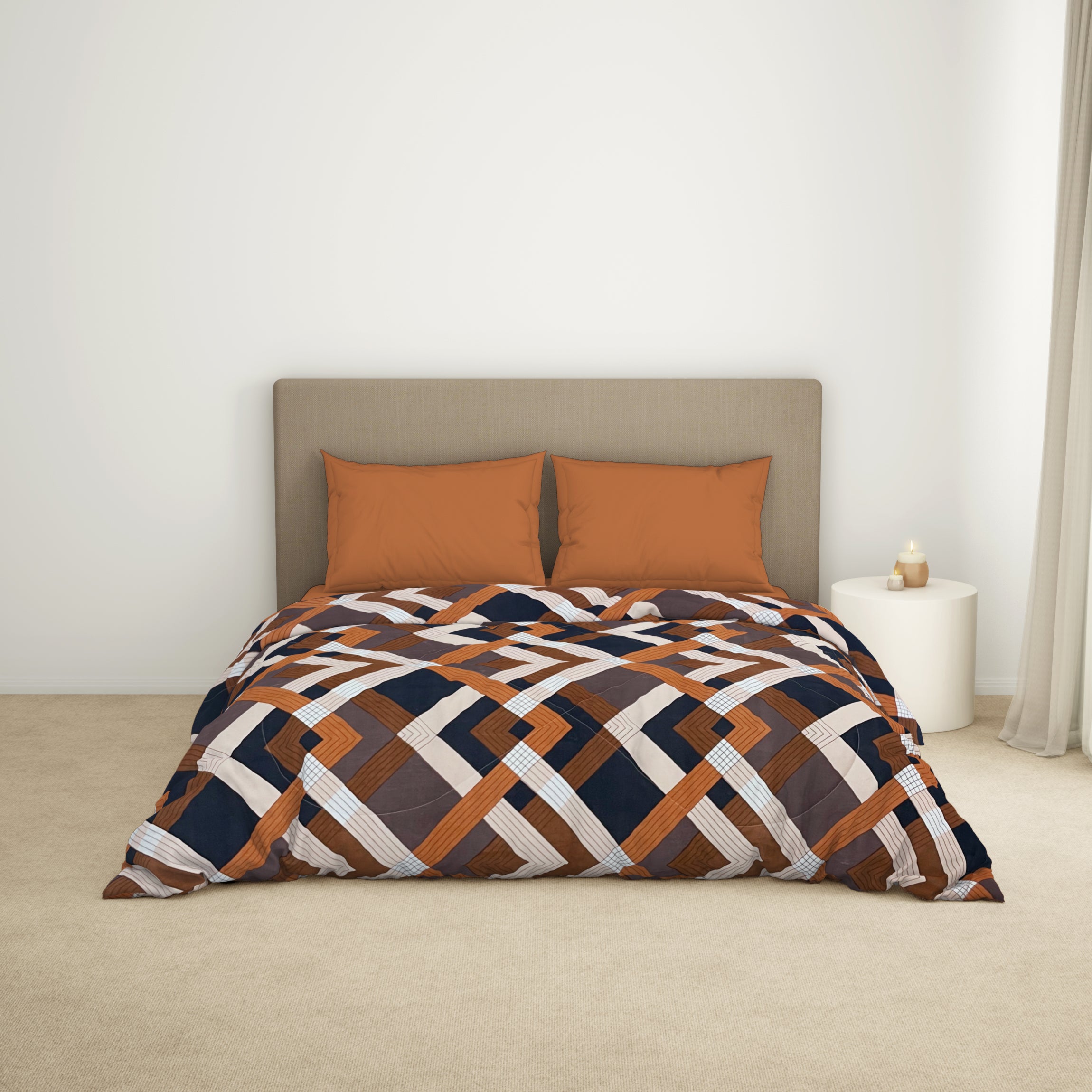 Geometric Brown Microfiber Shell Double Quilt / AC Comforter Bliss B