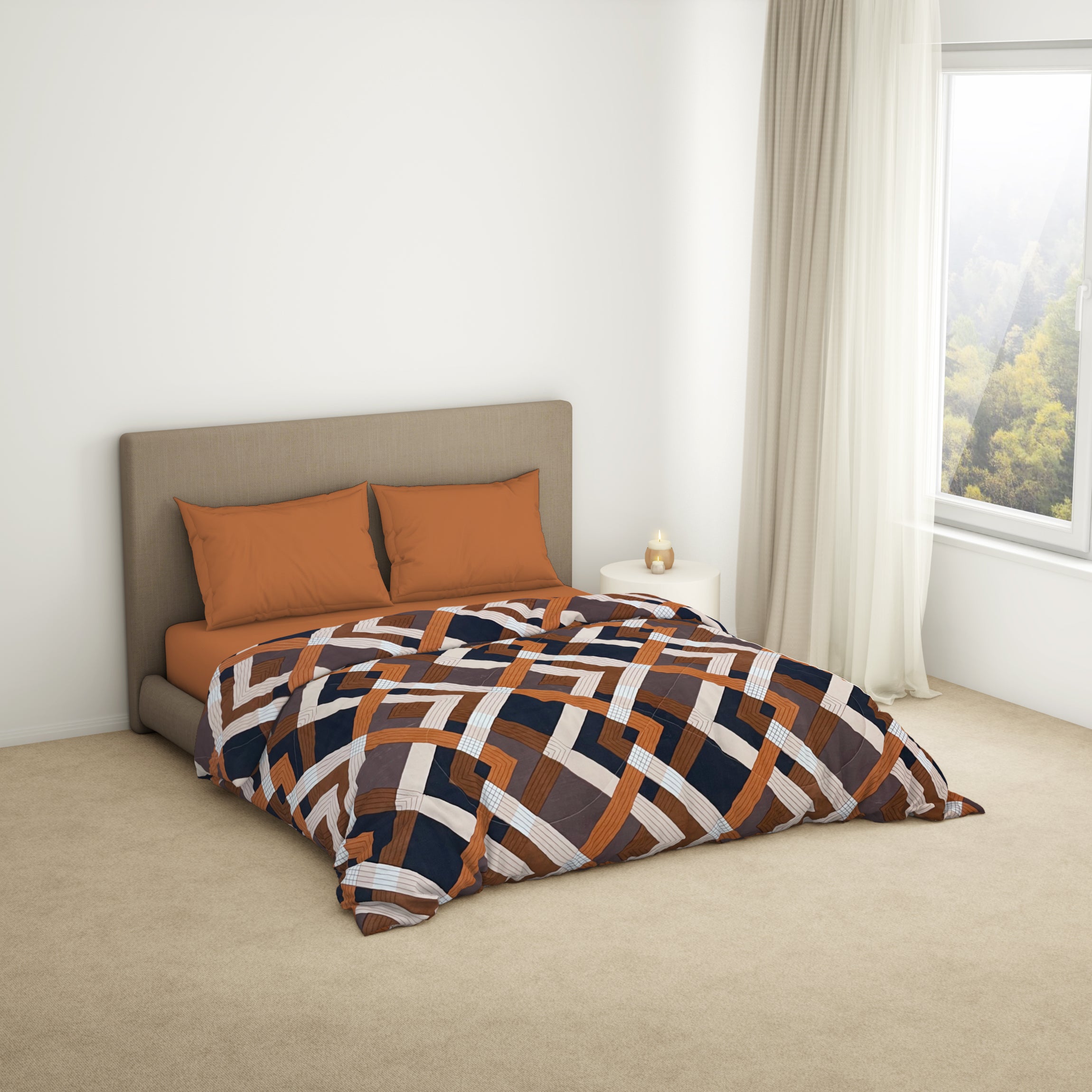 Geometric Brown Microfiber Shell Double Quilt / AC Comforter Bliss B