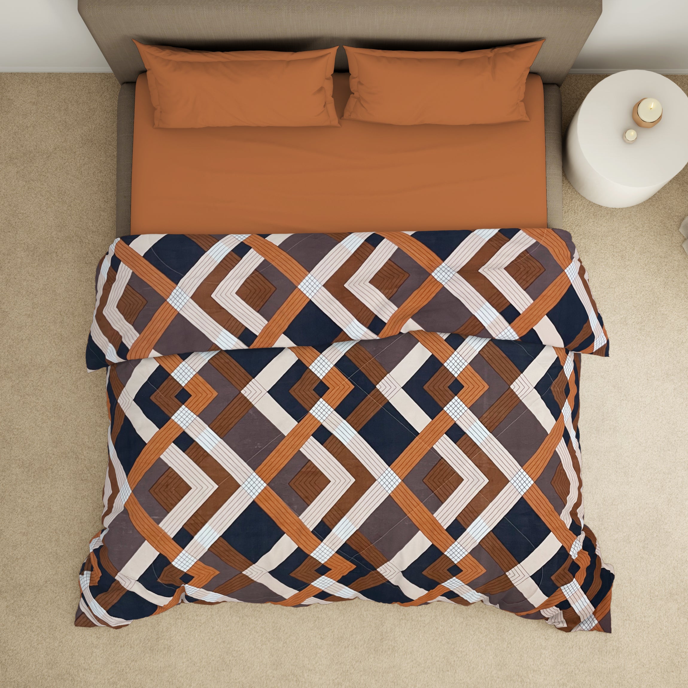 Geometric Brown Microfiber Shell Double Quilt / AC Comforter Bliss B