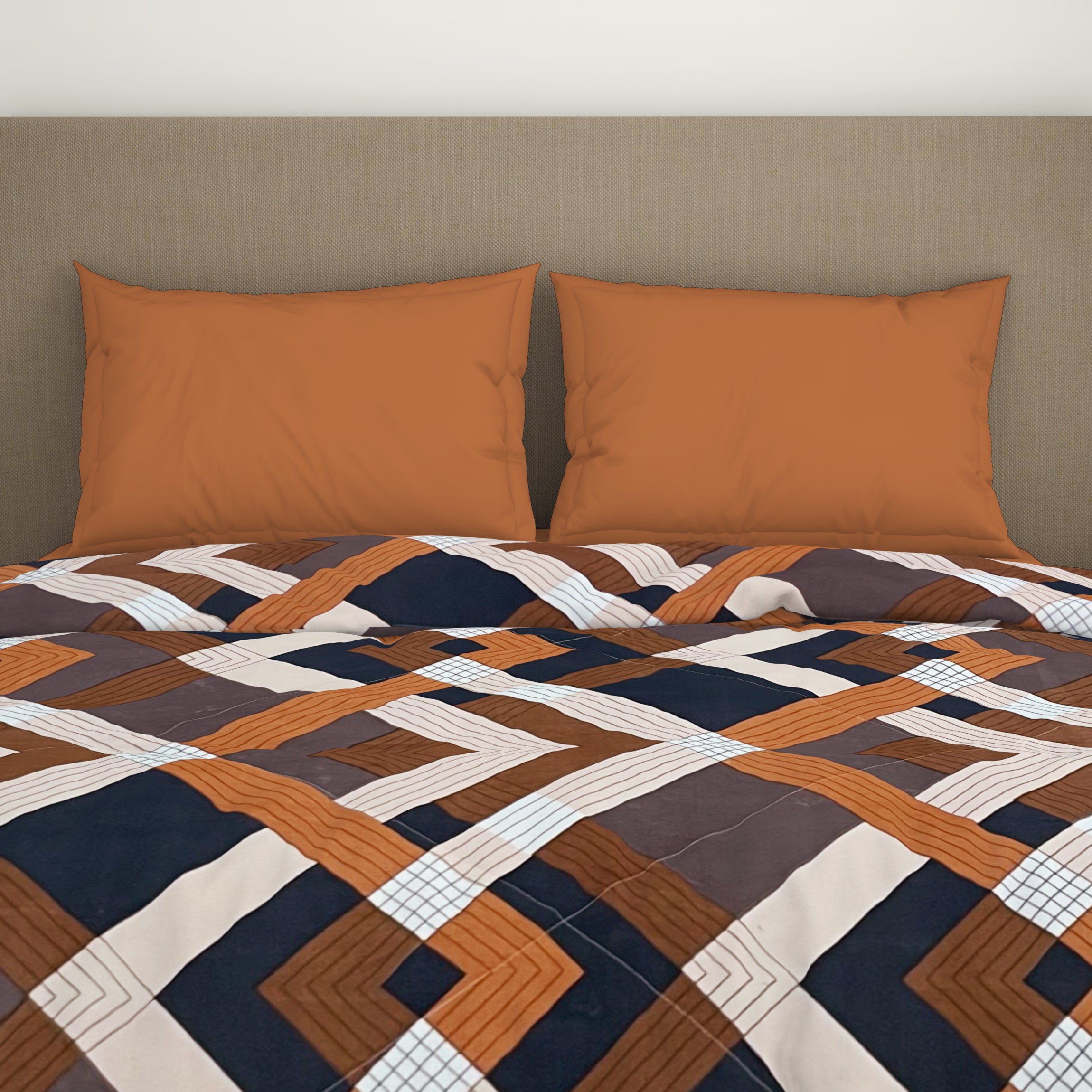 Geometric Brown Microfiber Shell Double Quilt / AC Comforter Bliss B