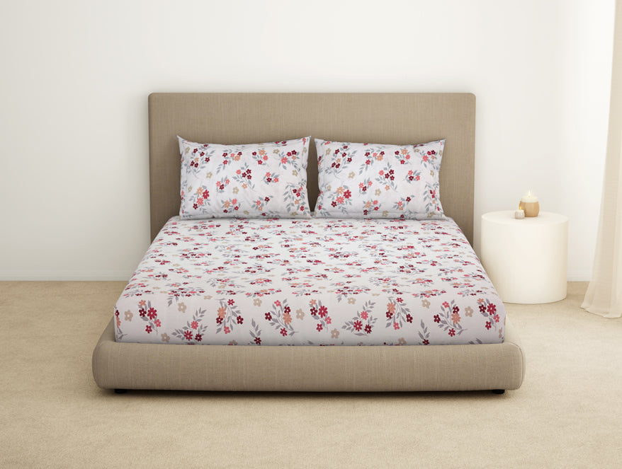 Floral Linen - Light Brown Microfiber Double Bedsheet - Dazzle By Welspun