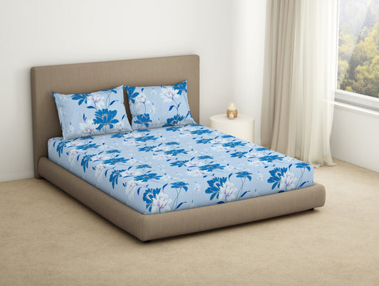 Floral Nantucket Breeze - Light Blue Microfiber Double Bedsheet - Dazzle By Welspun