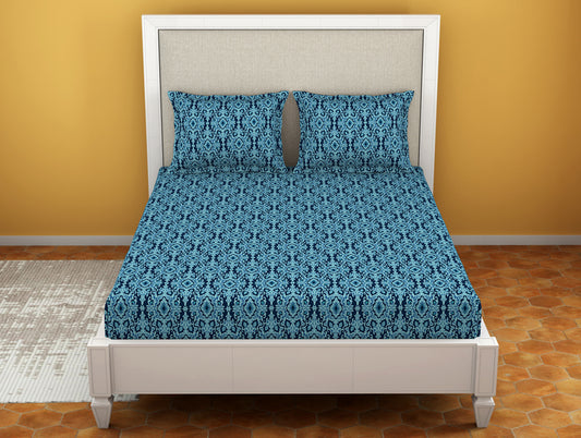 Ornate Poseidon - Dark Blue Microfiber Double Bedsheet - Dazzle By Welspun