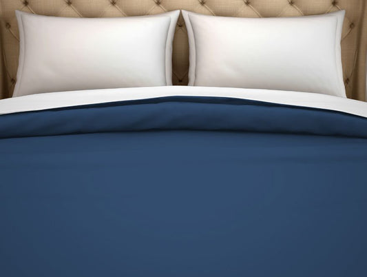 Solid Navy Blue 100% Cotton Double Duvet Cover - Hygro By Spaces