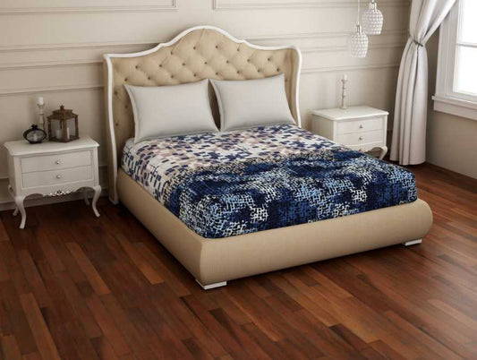 Floral Blue 100% Cotton Double Bedsheet - Atrium Plus By Spaces