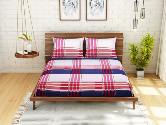 Geometric Blue Polyester Double Bedsheet - Unwinders By Welspun
