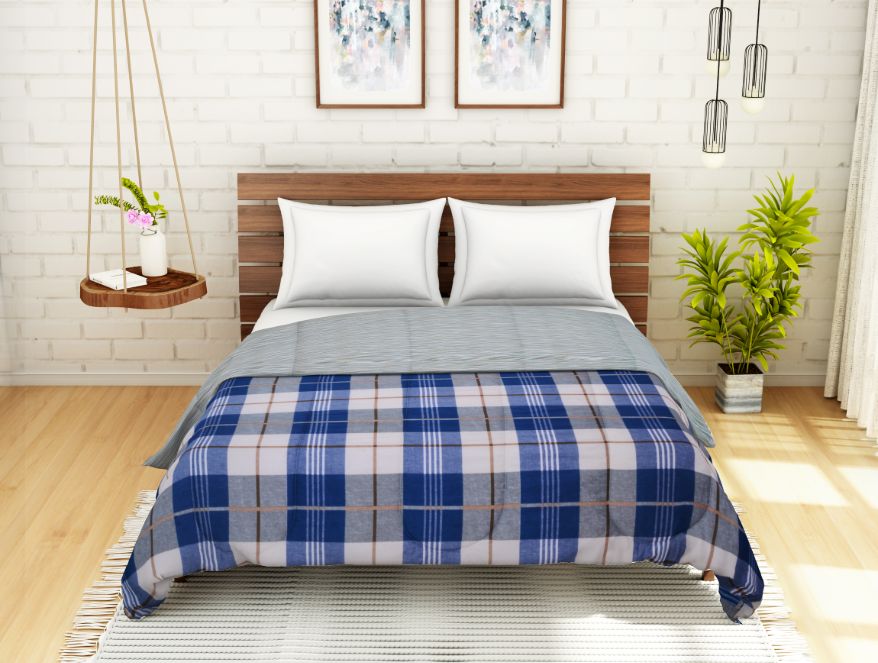 Geometric Blue Polyester Double Quilt - Unwinders By Welspun