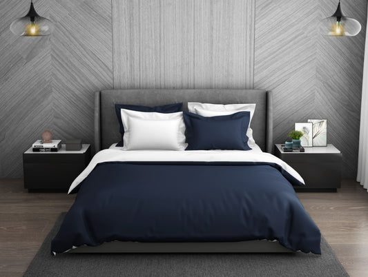 Solid Midnight Blue - Dark Blue 100% Cotton Double Duvet Cover - Hygro By Spaces