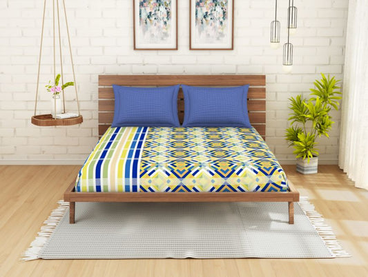 Geometric Blue 100% Cotton Double Bedsheet - Atrium(Seasonbestpremiumaw19) By Spaces