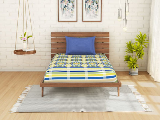 Geometric Blue 100% Cotton Single Bedsheet - Atrium(Seasonbestpremiumaw19) By Spaces